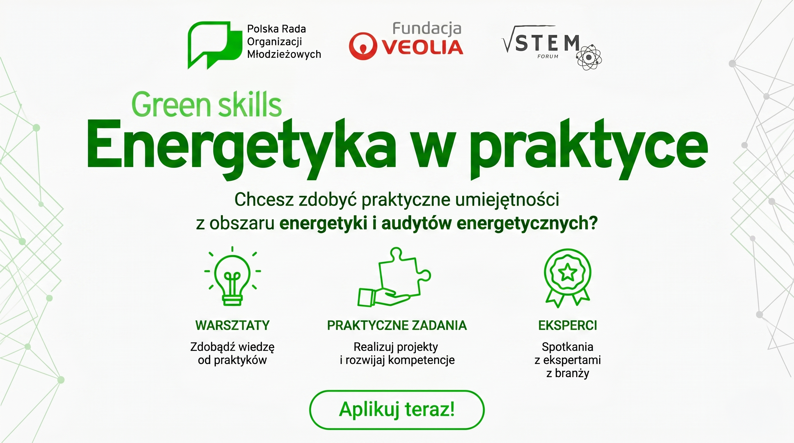 Zdobądź zielone kompetencje i zrób krok w stronę kariery! Dołącz do projektu „Green Skills – energetyka w praktyce”