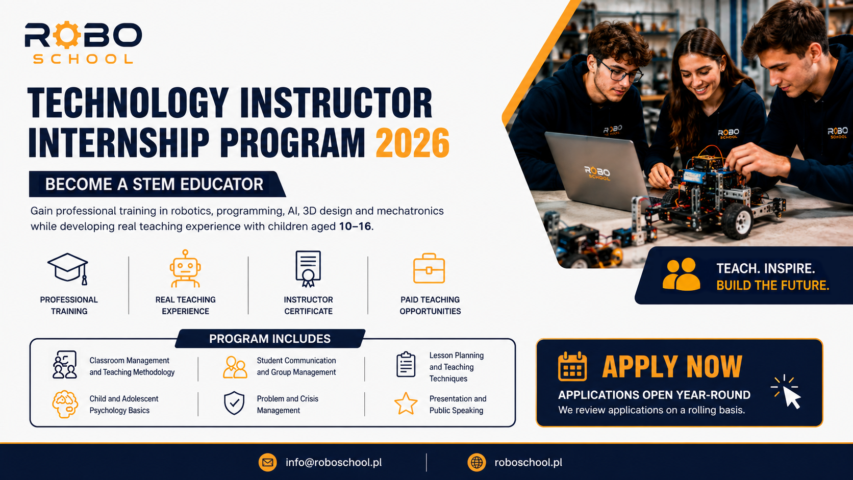 Technology Instructor Internship Program 2026 - program stażowy Robo School w Warszawie