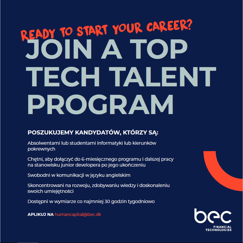 Dołącz do BEC Poland Talent Program i rozwijaj swój talent jako Junior Core Banking Developer.