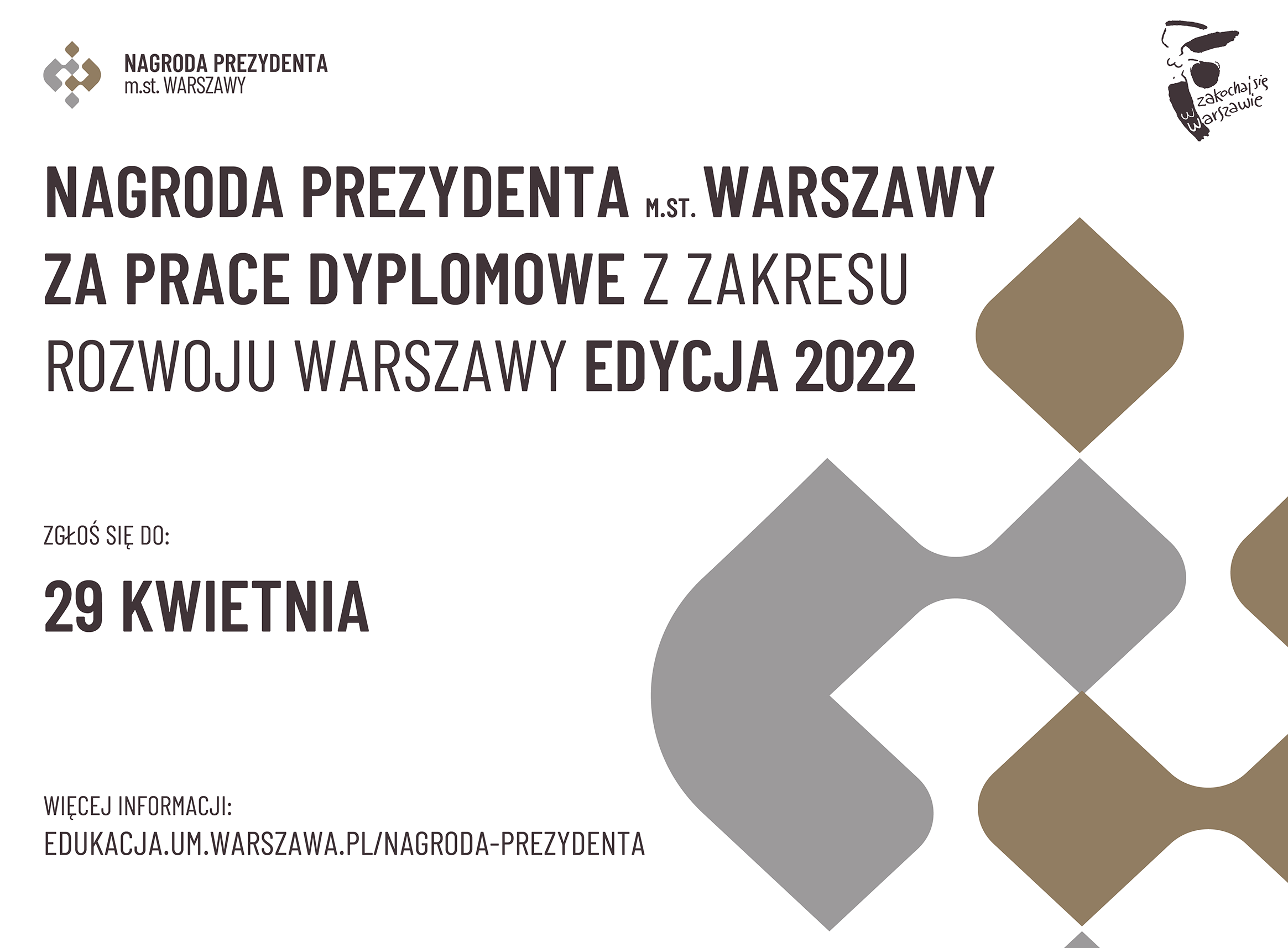 Nagrodę Prezydenta m.st. Warszawy za najlepsze prace dyplomowe z zakresu rozwoju  Warszawy