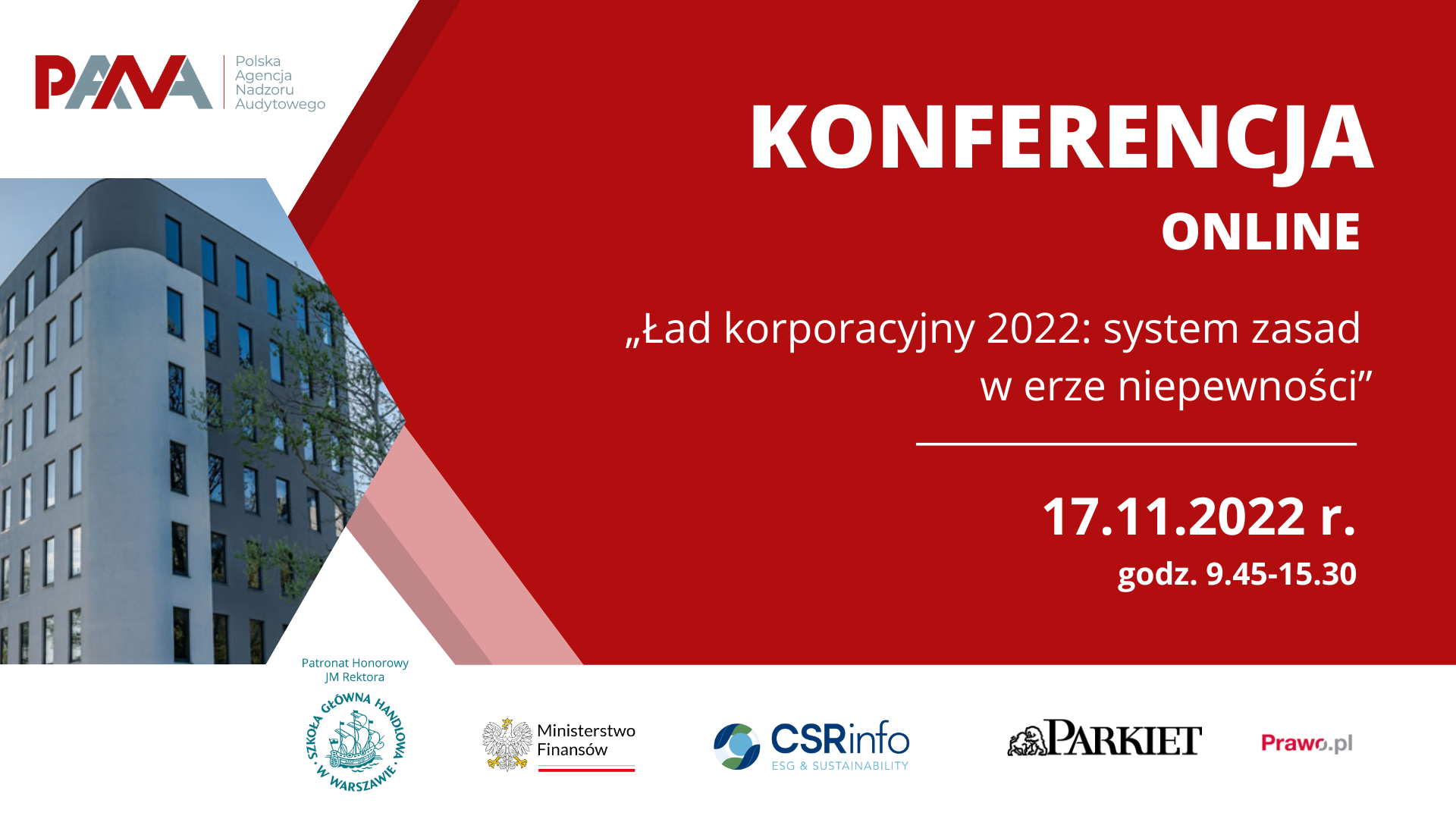 „Ład korporacyjny 2022: system zasad w erze niepewności” - zaproszenie na konferencję edukacyjną Polskiej Agencji Nadzoru Audytowego